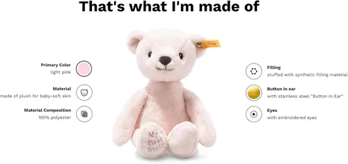 Vista 2 de Steiff Hecho a mano desde 1880 - Peluche de primera calidad My First Classic - Oso de peluche de 10 pulgadas Rosa