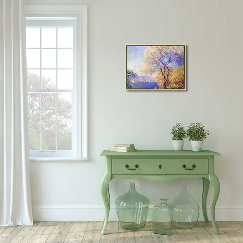 Vista 4 de Wieco Art Lienzo decorativo Monet Antibes Seen from The Salis Garden con marco dorado, impresión HD de 16 x 12 pulgadas, listo para colgar