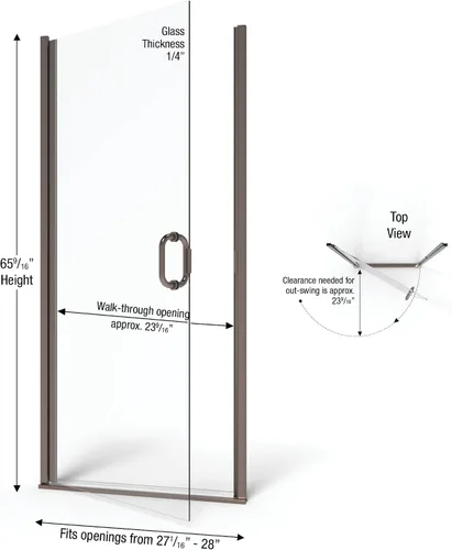Vista 3 de Basco Infinity - Puerta de ducha semi-sin marco, cristal transparente AquaGlideXP, 27 a 28 pulgadas de ancho, acabado de bronce aceitado