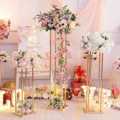 Vista 6 de Sziqiqi Jarrones de columna, centros de mesa de boda para mesas con platos, decoración de boda de 2 pies para ceremonia, moderno, rectangular