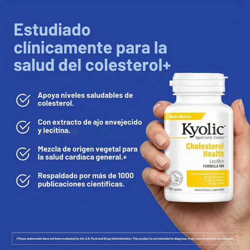 Vista 2 de Kyolic Fórmula 104 Aged Extracto de ajo, Lecitina, Colesterol, Cápsulas, 182402, 1, 1 Extracto de ajo envejecido orgánico inodoro y lecitina