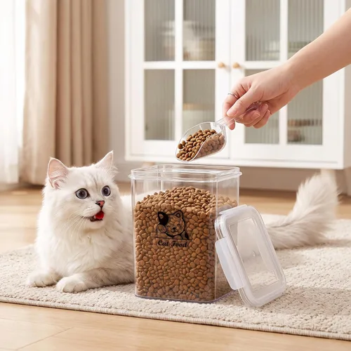 Vista 6 de Contenedor de almacenamiento de comida para gatos Recipiente hermético de comida para gatos con cuchara Contenedor de almacenamiento