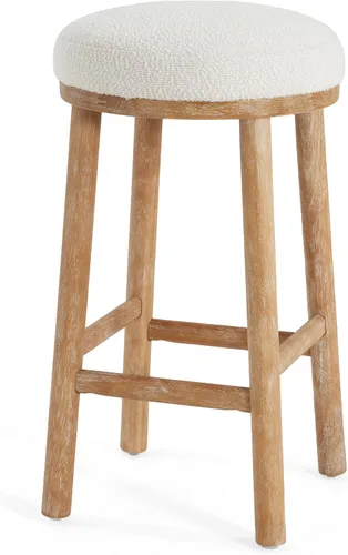 Vista 5 de Christopher Knight Home Aubrie - Juego de 2 taburetes de bar redondos de tela Boucle para isla de cocina, silla de comedor de madera sin espalda