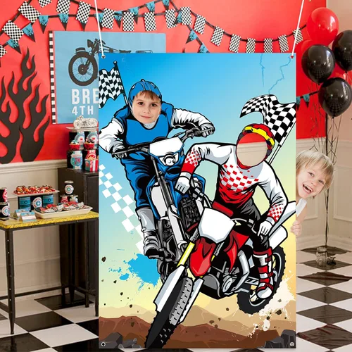 Vista 7 de PANTIDE Cartel de fondo para puerta de fotos de motocross, fondo grande de satén para fotografía de cara, decoración de motocross, decoración