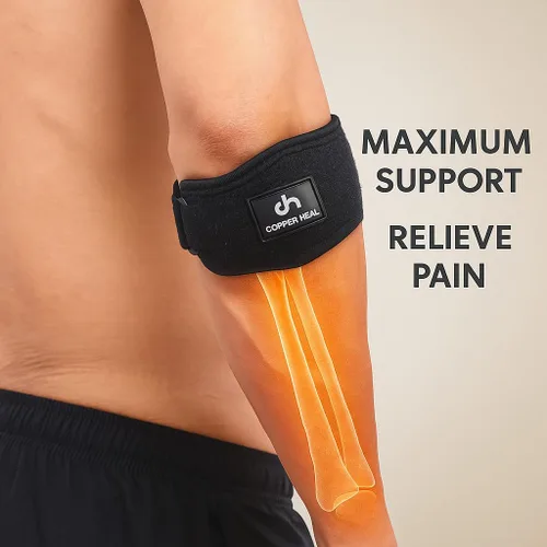 Vista 2 de COPPER HEAL Codera (par) - Soporte ajustable para codo de tenis o epicóndilitis lateral mangas de brazo para hombres nervio rennis almohadillas