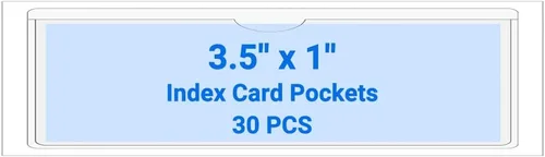Vista 21 de 30 PCS Clear Self Adhesive Plastic Label Pockets, Top Loading Business & Library Index Card Holders, Peel and Stick Sleeves for Storage Bins, Totes