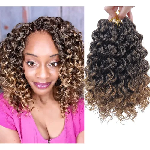 Vista 17 de GoGo Curl Crochet Hair 18 pulgadas onda de agua pelo sintético bohemio ganchillo trenzado jengibre onda profunda extensiones de cabello trenzado