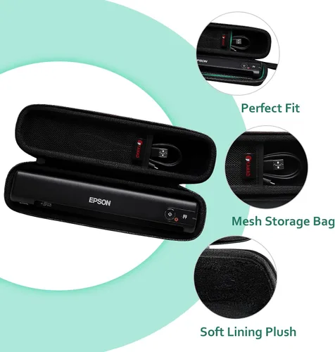 Vista 2 de XANAD Funda rígida para escáner de documentos Epson Workforce ES-50 / ES-55R / ES-60W / ES-65WR / DS-30 / DS-70 / DS-80W (negro)