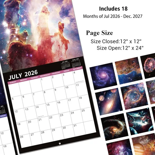 Vista 5 de Calendario de pared 2026, calendario 2026, calendario mensual de pared de 12 meses 2025-2026, enero 2026 - diciembre 2026, 12 x 24 pulgadas