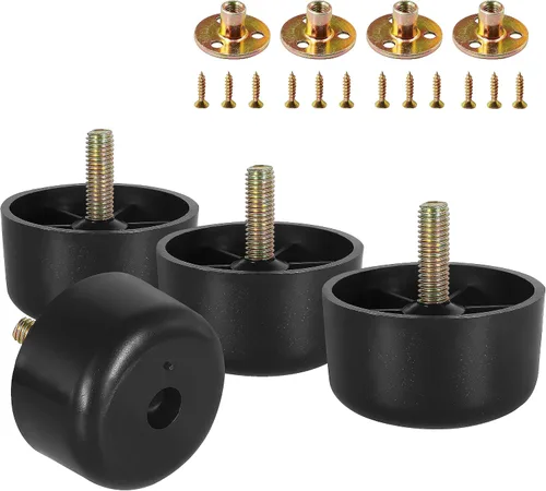 Vista 8 de 4 patas de plástico para muebles de 1-1/2 pulgadas, patas de sofá negras, patas redondas para muebles, patas de repuesto para sofá con tuercas