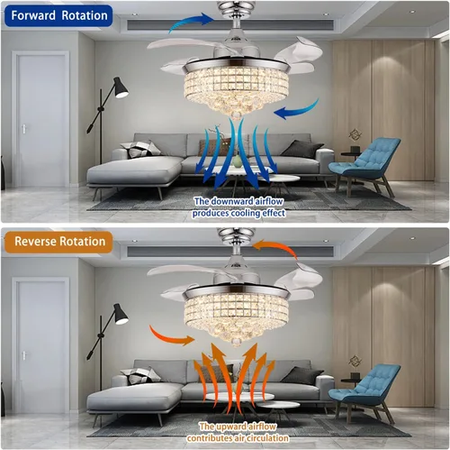 Vista 4 de Ventilador de Techo de Araña de Cristal de 48", Ventilador de Techo de Araña Retráctil Invisible Moderno con Luces, con Control Remoto
