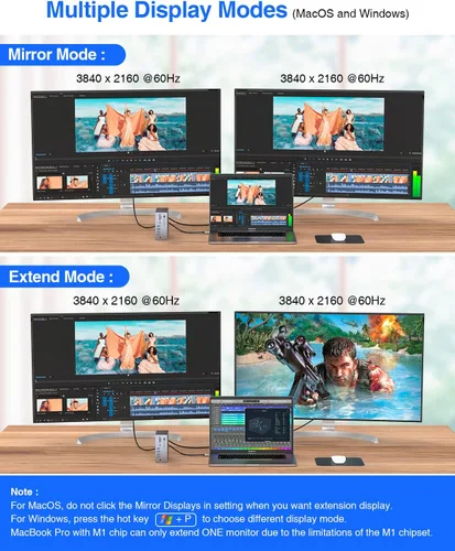 Vista 5 de Base Thunderbolt 3, estación de acoplamiento TOTU 18 en 1 Thunderbolt 3 USB C con 8K DP, 1 Gbps Ethernet, USB-A 10Gbps, USB-C 3.2, SD/TF, audio