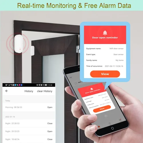 Vista 4 de Sensor WiFi para puerta y ventana: sensor de contacto inalámbrico con alertas de notificación de aplicaciones gratuitas, sensor de puerta