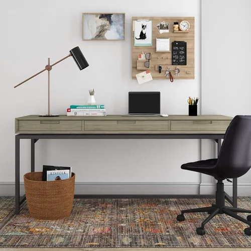 Vista 2 de SIMPLIHOME Escritorio de madera maciza Banting de 72 pulgadas de ancho en Distressed Grey