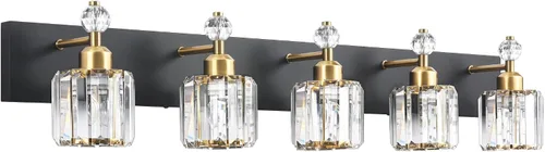 Vista 24 de PRESDE Aplique de pared de cristal único, lámpara de tocador cromada moderna, lámpara de pared de 1 luz para baño, dormitorio, pasillo