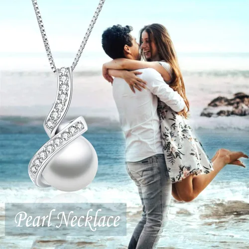 Vista 5 de YFN 925 Sterling Silver Pearl Necklace Twisted Pendant Necklace for Women Mother's Day Christmas Gifts
