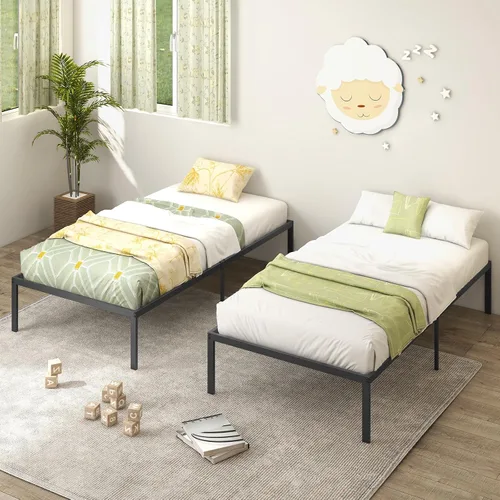 Vista 5 de KOMFOTT Base de cama de plataforma metálica de tamaño individual de 14 pulgadas, base de cama metálica resistente con espacio de almacenamiento