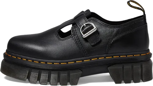 Vista 4 de Dr. Martens Audrick T Bar - Mocasines de plataforma para mujer, parte superior de cuero, cierre de correa de hebilla, tacón grueso