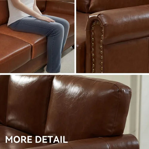 Vista 5 de Sofá de 80" de cuero sintético con almacenamiento, sofás de brazos enrollados de estilo moderno de mediados de siglo para muebles de sala de estar