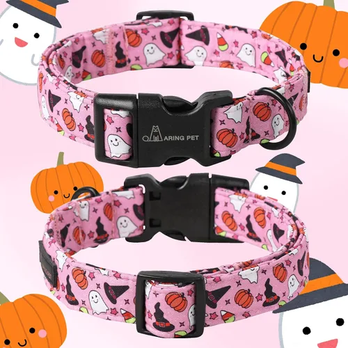 Vista 380 de Aring Pet Collar de algodón, ligero y ajustable, con hebilla de liberación rápida, para perros pequeños, medianos y grandes, para cachorros, S, Hoja