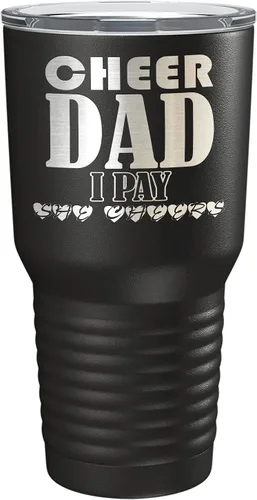 Vista 38 de Cheer Dad I Pay She Cheers - Vaso de acero inoxidable con tapa aislada, color negro