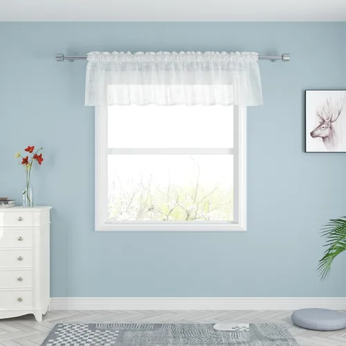 Vista 58 de UPOPO Paneles de Cortina Beige Pequeños Cortinas Transparentes de Gasa de 16 Pulgadas de Largo Cortinas de Cocina de Voile con Textura de Lino