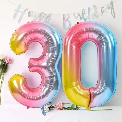 Vista 3 de Globos TONIFUL de 40 pulgadas arcoíris con números grandes 0-9, globos digitales número 4 de 4 helio, globos grandes de número de aluminio de Mylar