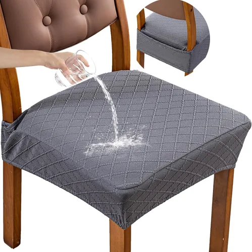 Vista 37 de Juego de 2 fundas impermeables para sillas de comedor, fundas elásticas de jacquard extraíbles y lavables, sin fundas traseras, color beige