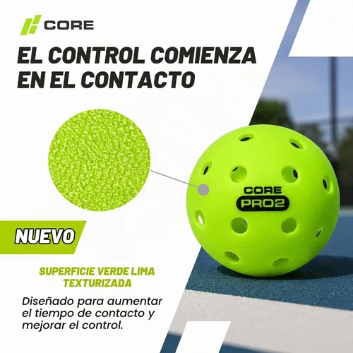 Vista 6 de CORE PRO2 Outdoor Pickleball Balls, 40-Hole Design, Textured Lime Green Surface, Consistent Bounce, Stable Flight and Crack-Resistant Construction