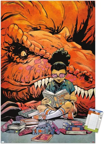 Vista 12 de Trends International Marvel Moon Girl & Devil Dinosaur - Póster de pared de lectura, 22.375 x 34 pulgadas, versión enmarcada de madera de granero