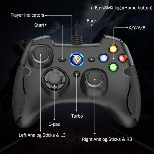 Vista 3 de EasySMX Controlador de juegos con cable mando de juegos de PC con doble vibración Turbo y botones de disparo para Windows PCPS3Android TV BoxTesla