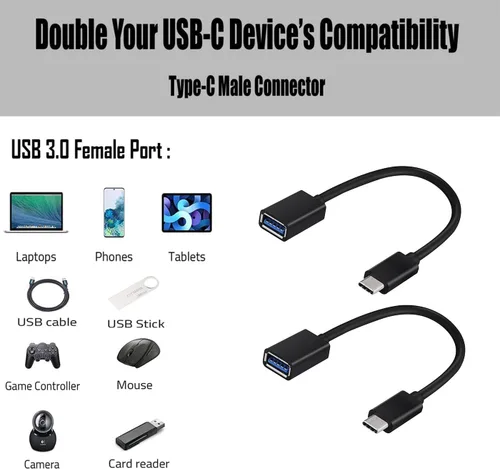 Vista 6 de OTG - Adaptador USB-C 3.0 (paquete de 2) compatible con Google Pixelbook Ir a funciones múltiples rápidas para hacer copias de seguridad, teclado