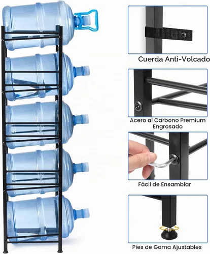 Vista 6 de Klvied - Organizador resistente de jarra de agua de 5 niveles, estante resistente para garrafón de agua de 5 galones para cocina, oficina, sala