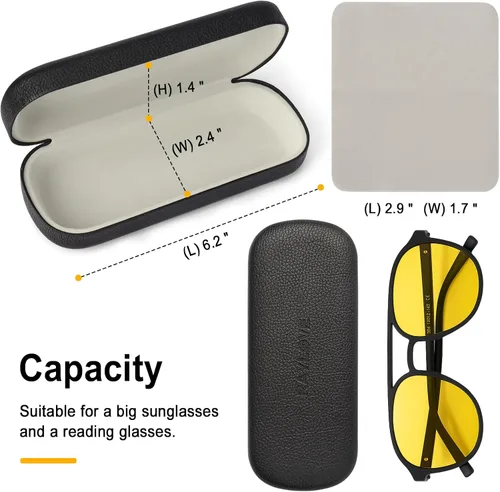 Vista 6 de RayLove Estuche rígido para lentes con paño de limpieza, funda protectora de piel sintética para lentes de sol