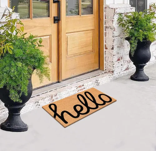 Vista 4 de A1 Home Collections - Alfombra redonda de entrada de Medio círculo de textura de relieve griego, Hello