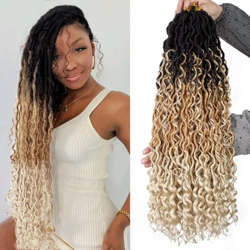 Vista 15 de Goddess Locs - 8 paquetes de cabello de ganchillo Goddess Locs de 10 pulgadas, pelo corto de imitación de ganchillo con rizos pre-enrollados