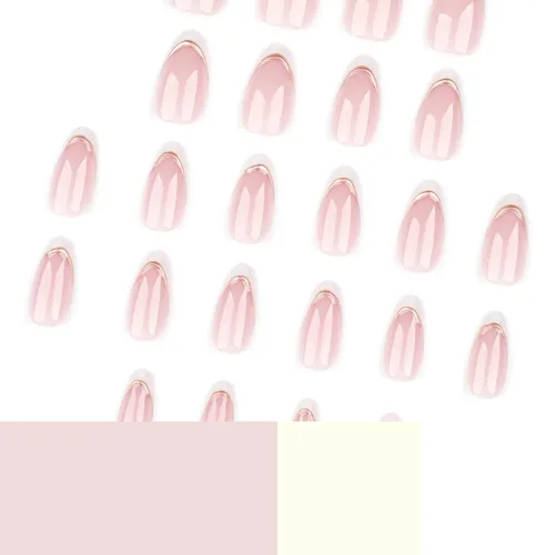 Vista 4 de Uñas postizas a presión, uñas postizas medianas con diseño de almendra, 24 A-1