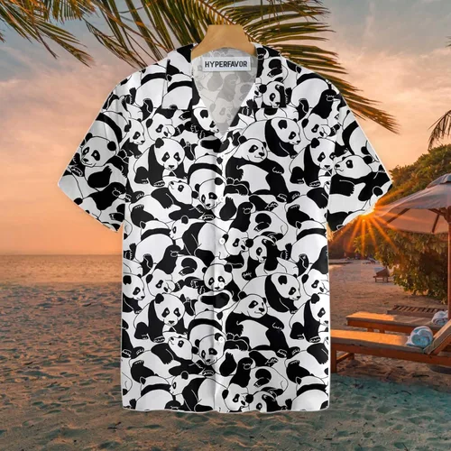 Vista 5 de Camisa hawaiana de dibujos animados Young Pandas camisa de playa Aloha camisa de verano para hombre manga corta camisas de playa verano hawaiano