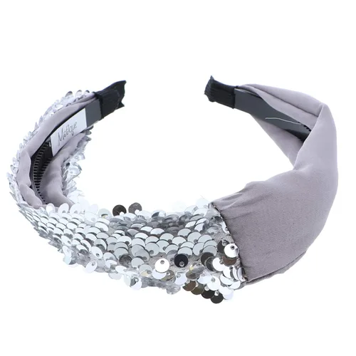 Vista 4 de Motique Accessories Elegante diadema de lentejuelas de satén medio y medio para niñas y mujeres, color negro