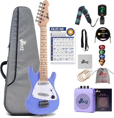 Vista 12 de Winzz - Guitarra eléctrica para niños de 30 pulgadas, kit para principiantes, guitarra eléctrica mini de tamaño 1/4 para niños, juego completo