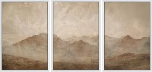 Vista 342 de SIGNWIN Lienzo enmarcado para pared, juego de arte neutro de bosque brumoso, ilustraciones en tono tierra, arte moderno, decorativo, bohemio