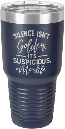 Vista 14 de SILENCE ISN'T GOLDEN ITS SUSPICIOUS - Vaso con tapa superior deslizante y pajita (acero inoxidable, taza de viaje), Gris