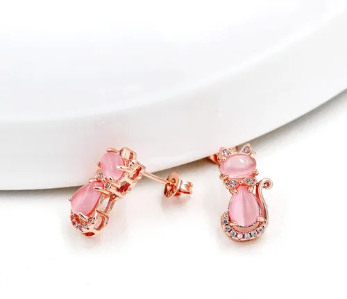 Vista 8 de Uloveido Linda forma de gato rosa CrystaL Studs Pendientes y collar colgante para niñas adolescentes Y404