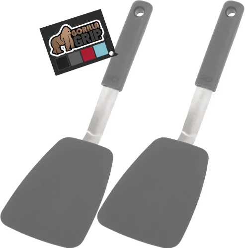 Vista 13 de GORILLA GRIP Espátula de silicona flexible de grado alimenticio, cabezal resistente al calor para sartén antiadherente, mango de goma suave