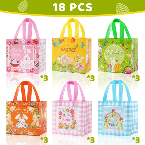 Vista 2 de YANGTE Paquete de 36 bolsas de regalo de Pascua, cestas de Pascua, bolsas de regalo no tejidas para niños con asa, suministros de fiesta
