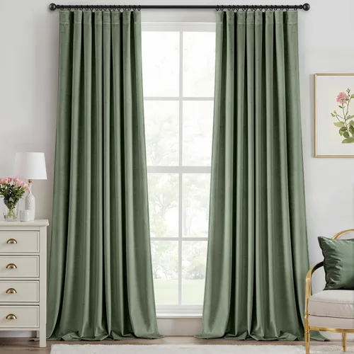 Vista 78 de ANRODUO Cortinas de terciopelo beige de 45 pulgadas de largo, opacas con aislamiento térmico insonorizado, cortinas de privacidad para oscurecer