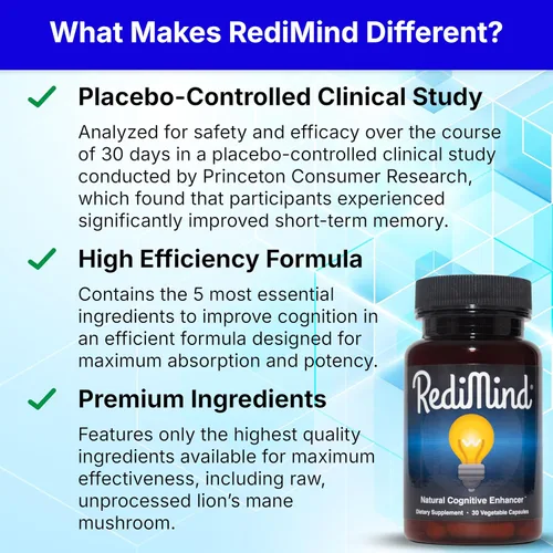 Vista 4 de RediMind - Suplemento Natural para Mejora Cognitiva en Cápsula - Sin GMO, Vegano, Sin Gluten