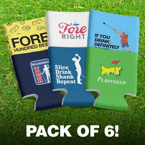 Vista 3 de Shanker Golf Juego de enfriadores de latas de cerveza – Divertidos enfriadores de latas para golf – Paquete de 6 enfriadores de latas de neopreno