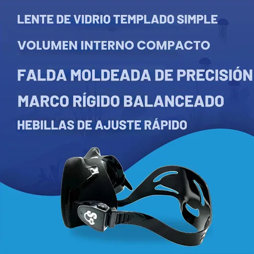 Vista 4 de Mako - Máscara de buceo, máscara de buceo de una sola lente, vidrio templado gran angular para esnórquel, buceo libre y natación, diseño de bajo