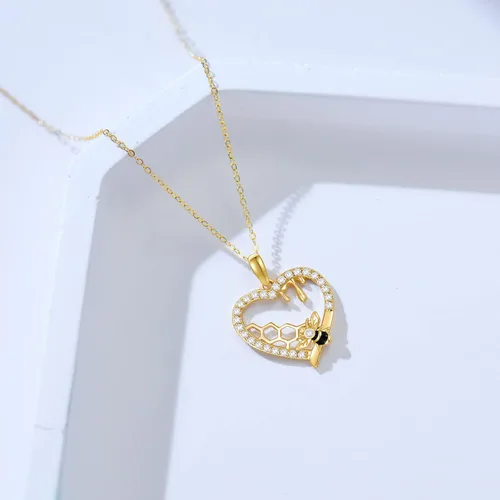 Vista 4 de KECHO Gold Bee Necklace Gifts for Women 14k Yellow Gold Honeycomb Honey Bee Pendant Necklaces Love Heart Jewelry Gifts for Women Her Girls Wife